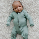 Bamboo Zip Growsuit Romper - Cove Green