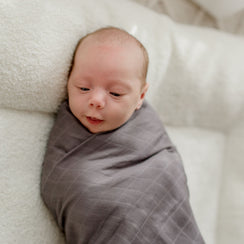 Organic Cotton Muslin Swaddle Wrap 120cm | Storm Grey