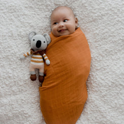 Organic Cotton Muslin Swaddle Wrap 120cm | Savannah Rust